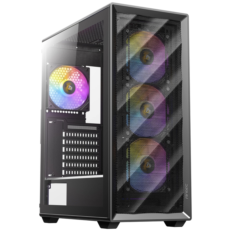 ANTEC AX85 ARGB Case, Black, Mid Tower, 2 x USB 3.0, Tempered Glass Side WIndow Panel, Large Mesh Front Panel for Excellent Cooling Performance, 4 x Addressable RGB Fans Included with Hub image 1