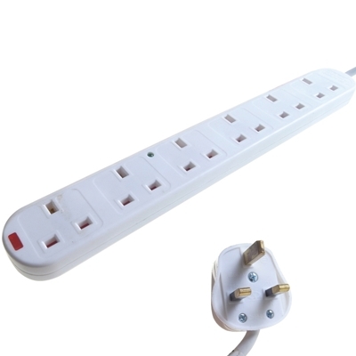 6 Way Mains Extension Outlet 2m Mains Lead & Surge & LEDs (3 pin 13 amp plug to 6 x 3 pin 13 amp sockets) image 1